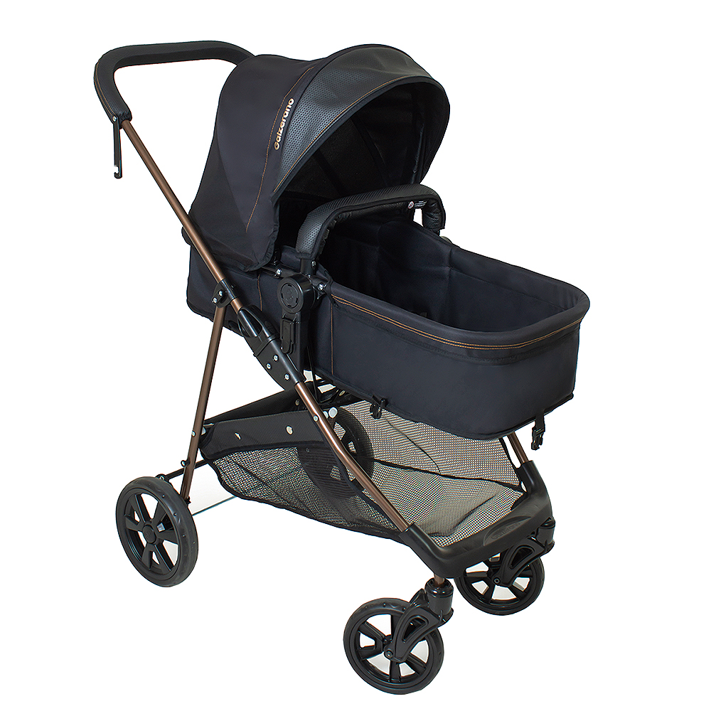 Carrinho De Bebê Galzerano Napoli 15Kg Com Capota Retrátil - Preto/Cobre