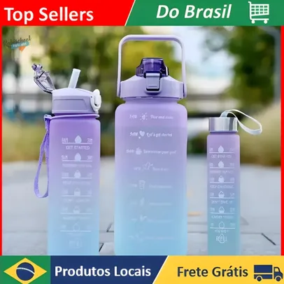 [ Moedas R$14,84 / + Cupom agito R$9,84 ] Kit 3 Garrafas de Água Motivacionais Fitness Tie Dye Sortida Beber Academia 2 Litros 900ml 300ml