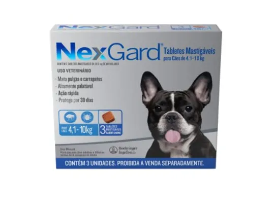 NexGard Antipulgas e Carrapatos para Cães de 4,1 a 10kg 3 tabletes