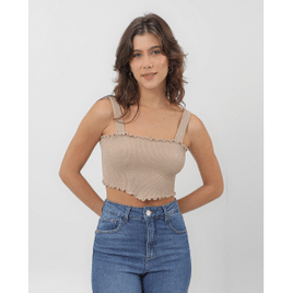 Regata cropped canelada com glitter sem costura - Bege | Pool by