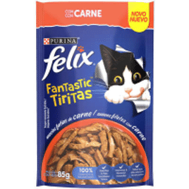 Ração Úmida Nestlé Purina Felix Fantastic Tiritas Carne para Gatos Adultos - 85g