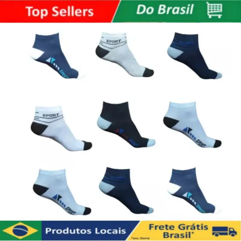 Kit 12 Pares Meia Cano Curto Soquete Sport Adulto Masculino Cores Sortidas