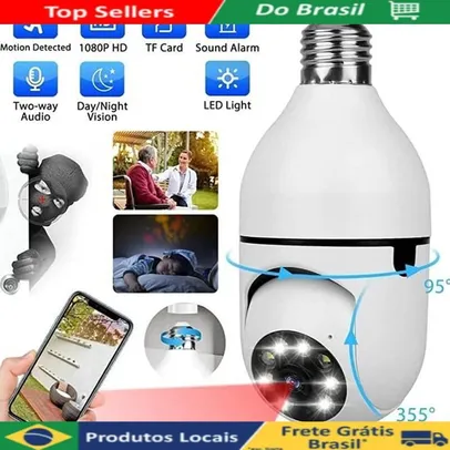 [Do Brasil/ Moedas 🔥R$35,60] Câmera segurança wifi ip sem fio 360 com encaixe lampada bocal aplicativo yoosee ptz full HD visão noturna