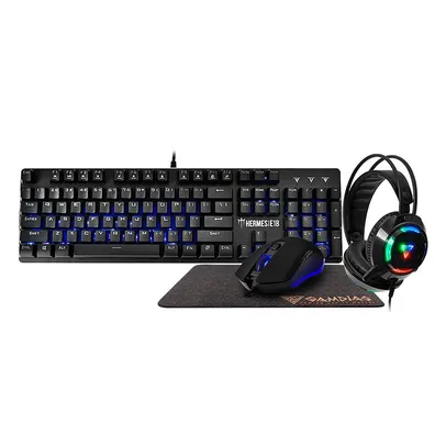 [APP] Kit Gamer Gamdias Hermes E1B BL com Teclado Mecânico, LED Azul + Mouse LED Azul + Mousepad + Headset LED - HERMES E1B 4-IN-1COMBO(US/BLUE)