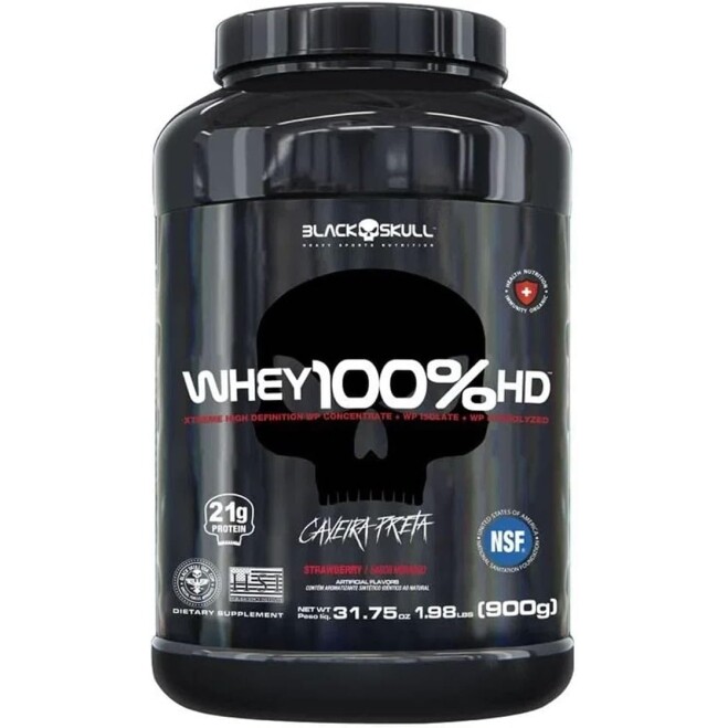 Whey 100% Hd Morango 900G Black Skull