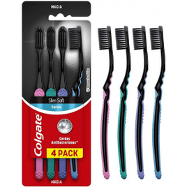 Escova de Dente Colgate Slim Soft Black com Infusão de Carvão - 4 Unidades