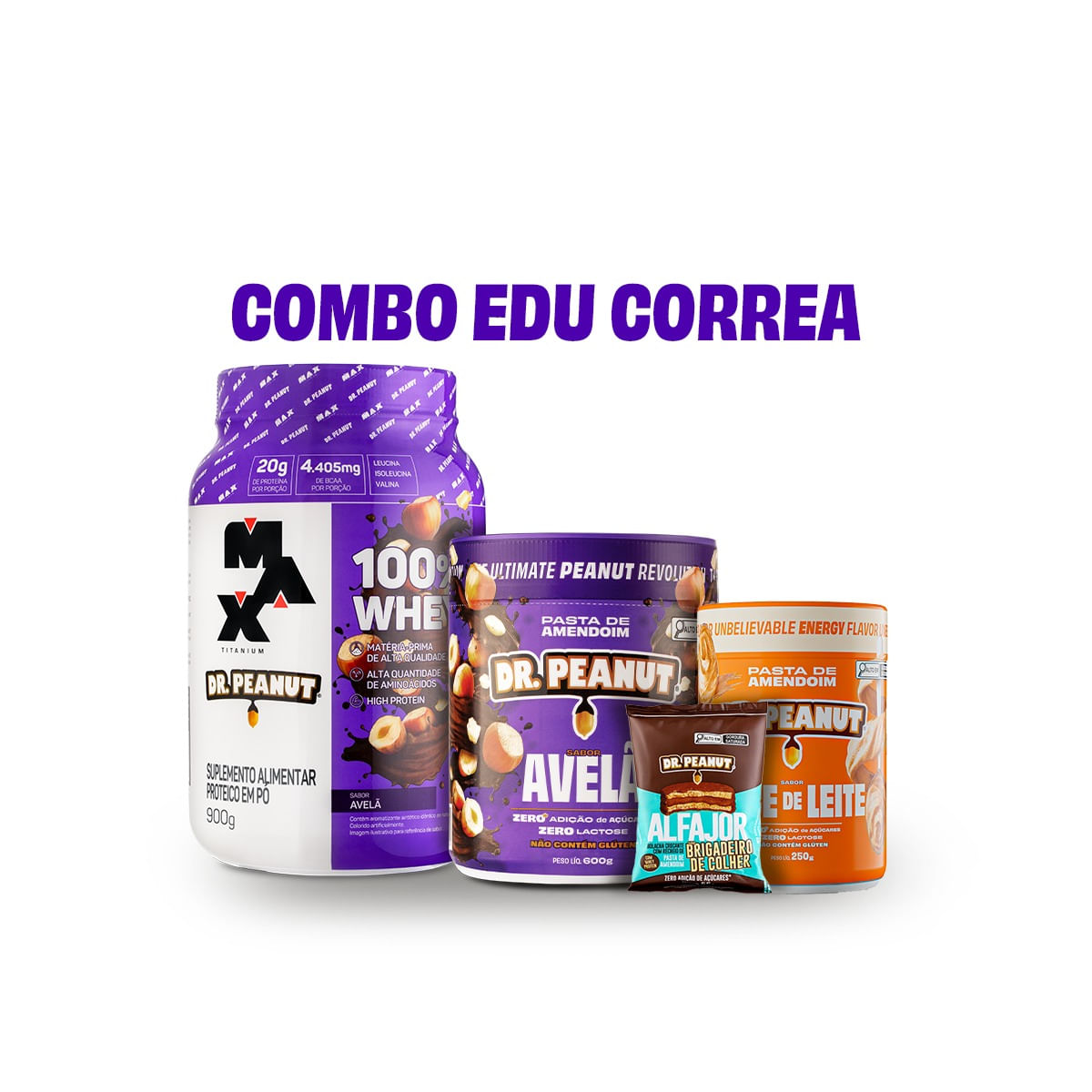 Kit Pasta 600g Sabor Avelã + Doce de Leite 205g + Alfajor Brigadeiro de Colher + 100% Whey Sabor Avelã