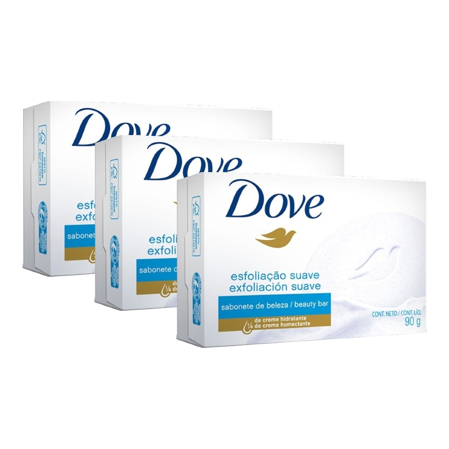 Kit 3 Unidades Sabonete em Barra Dove Esfoliação Suave 90g