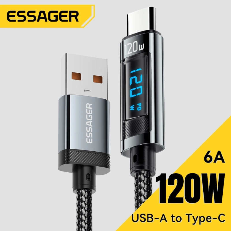 Cabo Essager 120W com Display e Acabamento Premium USB para USB C