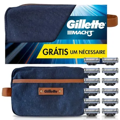 (Prime)Gillette 1 Kit Mach3, Carga para Aparelho 12 Uds + 1 Nécessaire