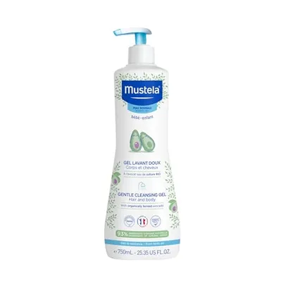 Mustela BR Gel Lavante Suave Com Abacate Orgânico 750Ml - Sabonete Líquido Corpo e Cabelo Para Bebês (1a COMPRA)