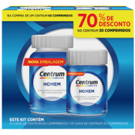 Kit Centrum Essentials Multivitaminico Homem Vitaminas de A a Z 30+60 Comprimidos