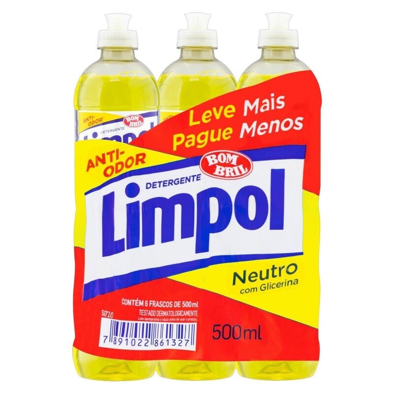 Pack 6 Unidades Detergente Líquido Neutro Limpol Squeeze 500ml