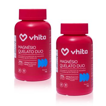 2 Unidades Suplemento Vitamínico Magnésio Dimalato Quelato e Magnésio Bisglicinato com Vitamina B6 300mg - 60 Cápsulas