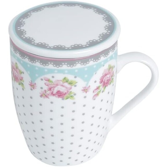 Conjunto Caneca com Tampa e Filtro de Porcelana Amelia Lyor