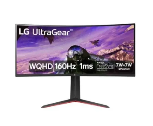 Monitor Gamer Curvo LG UltraGear LG 34", UltraWide, 160Hz, WQHD, 1ms, DisplayPort e HDMI, AMD FreeSync Premium, HDR10, 99% sRGB - 34GP63A-B