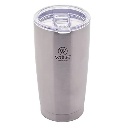 WOLFF Copo Térmico de Aço Inox Parede Dupla Com Tampa 600ml Prata - Itens Para Viagem - Mantém a Bebida na Temperatura Ideal