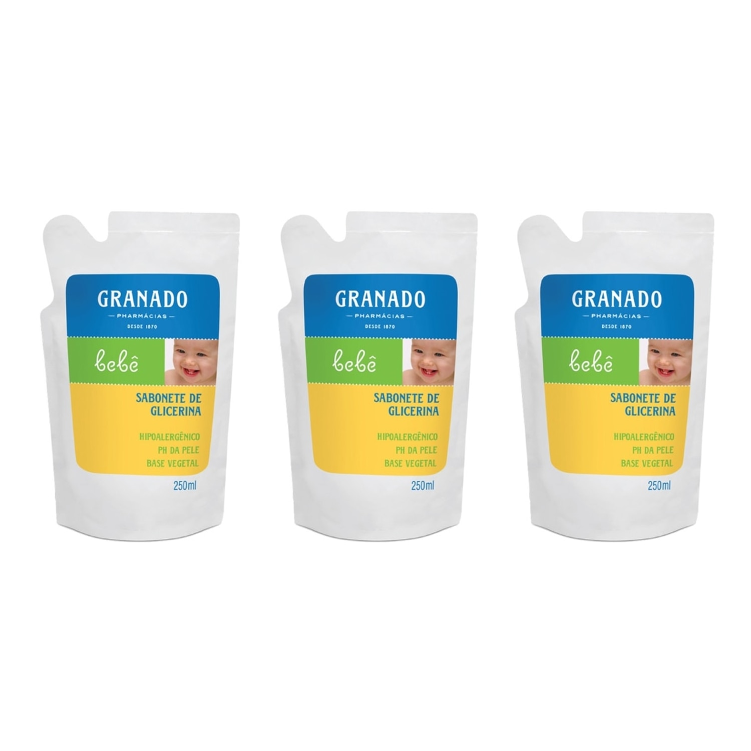 Kit 3 Unidades Sabonete Líquido Granado Bebê Tradicional Refil 250ml