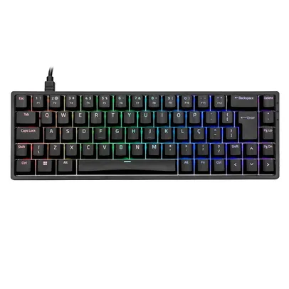 Teclado Mecânico Gamer Akko 3068S, RGB, Switch Blue, Layout 65%, Anti-Ghosting, ABNT2, Preto