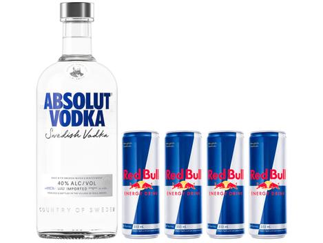 [regional] Kit Vodka Absolut Sueca Original 750ml + Bebida - Energética Red Bull Energy Drink 355ml 4 Unidades