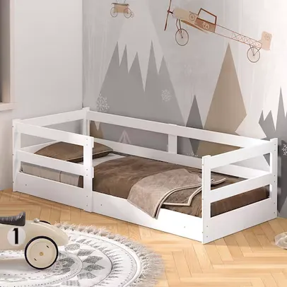 Cama Infantil Barreto Cercadinho Popy com Grade de Proteção - Branco