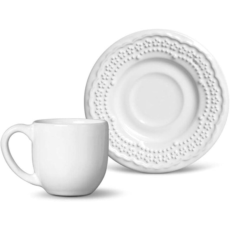 Conjunto com 6 Xícaras de Café com Pires Madeleine Branco 72ml - Porto Brasil