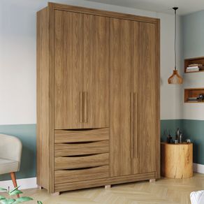 Guarda-Roupa Solteiro 100% MDF Kappesberg c/Pés 4 Portas 4 Gavetas Nogueira