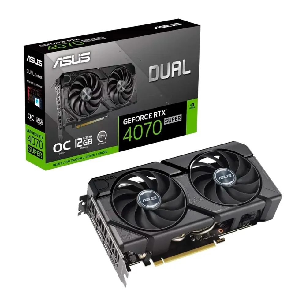 Placa de Vídeo RTX 4070 Super OC ASUS NVIDIA GeForce O12G EVO, 12GB GDDR6X, DLSS, Ray Tracing, G-Sync - 90YV0KC0-M0NA00