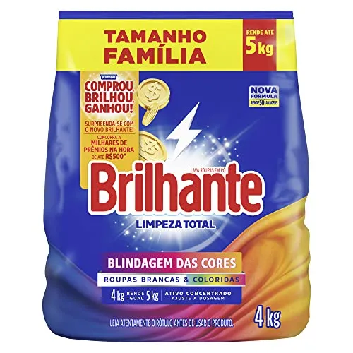 Brilhante Lava-Roupas Em Pó Roupas Brancas E Coloridas Limpeza Total Pacote Tamanho Família 4 Kg (Pacote De 1)