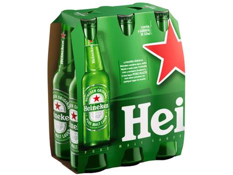 Cerveja Heineken Premium Puro Malte Lager Pilsen 6 Garrafas Long Neck 330ml