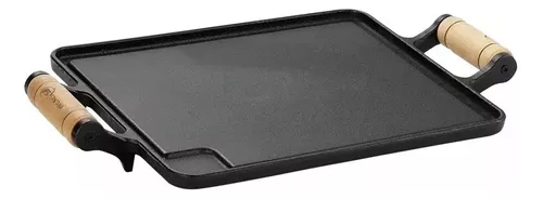 Chapa De Ferro 30x24 Cm Alça De Madeira Bifeteira Santana