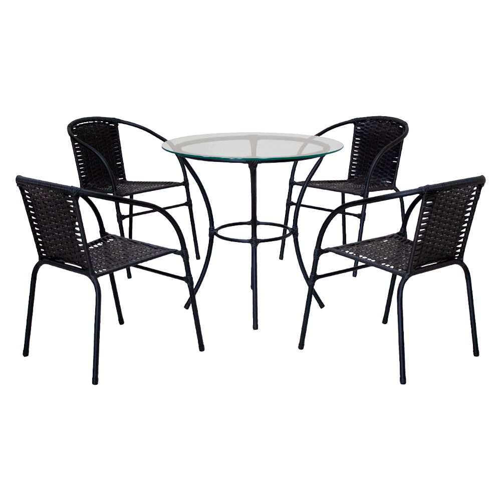 Conjunto De Mesa 4 Cadeiras Tampo De Vidro Happy Hour Cadeiras Fama - Preto