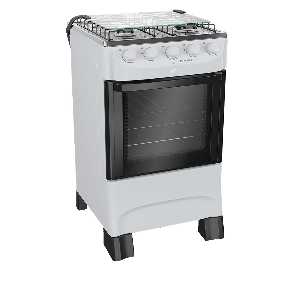 Fogão Mueller Mfi4bb 4 Bocas Automático Mesa De Inox Forno 48,1L - Branco - Bivolt