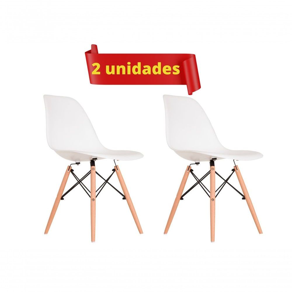 Conjunto 2 Cadeiras Eames Eiffel Pé Palito Assento - Branca