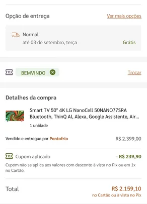 {PRIMEIRA COMPRA APP} TV 50" 4K LG NanoCell 50NANO77