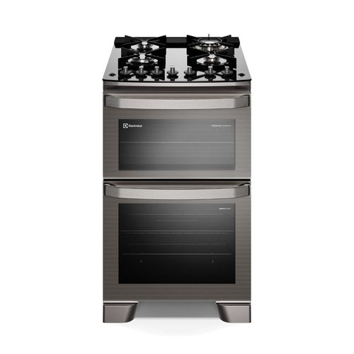 Fogão 4 bocas Electrolux Cinza Experience com Mesa de Vidro, Duplo Forno e PerfectCook360 (FE4DC)