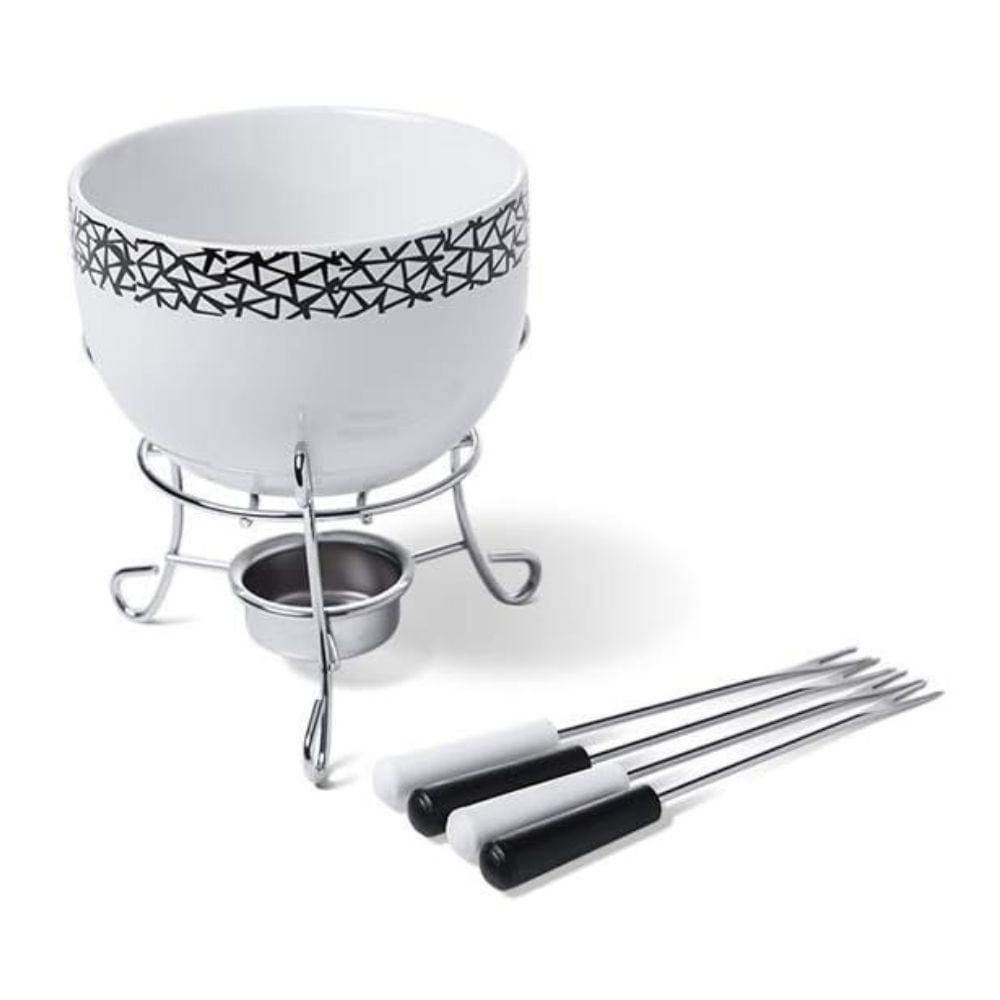 Conjunto para Fondue Brinox de 6 Peças em Cerâmica Branco