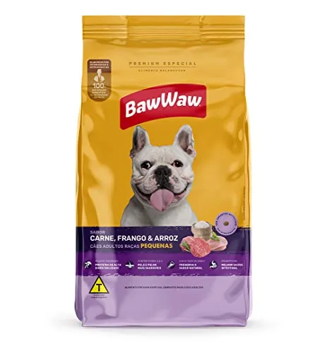 (REC) Ração Baw Waw para cães adultos raças pequenas sabor Carne, Frango e Arroz - 10.1kg