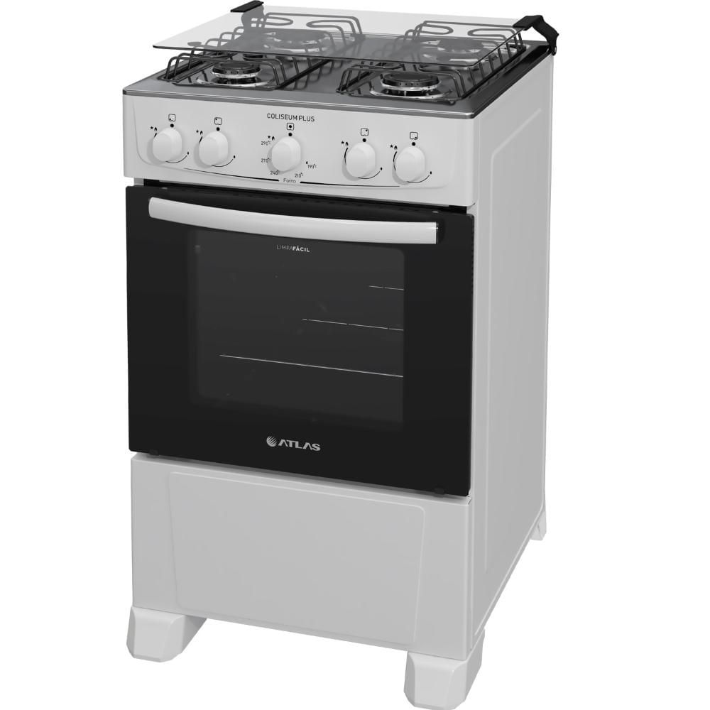 Fogão Atlas 4 Bocas Branco Com Forno Coliseum Plus Forno 50L