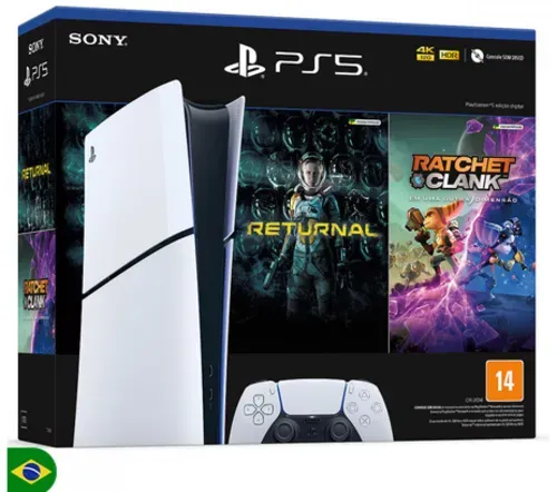 Console PlayStation 5 Slim Digital Edition Branco + Returnal e Ratchet e Clank + Controle Sem Fio Dualsense Branco