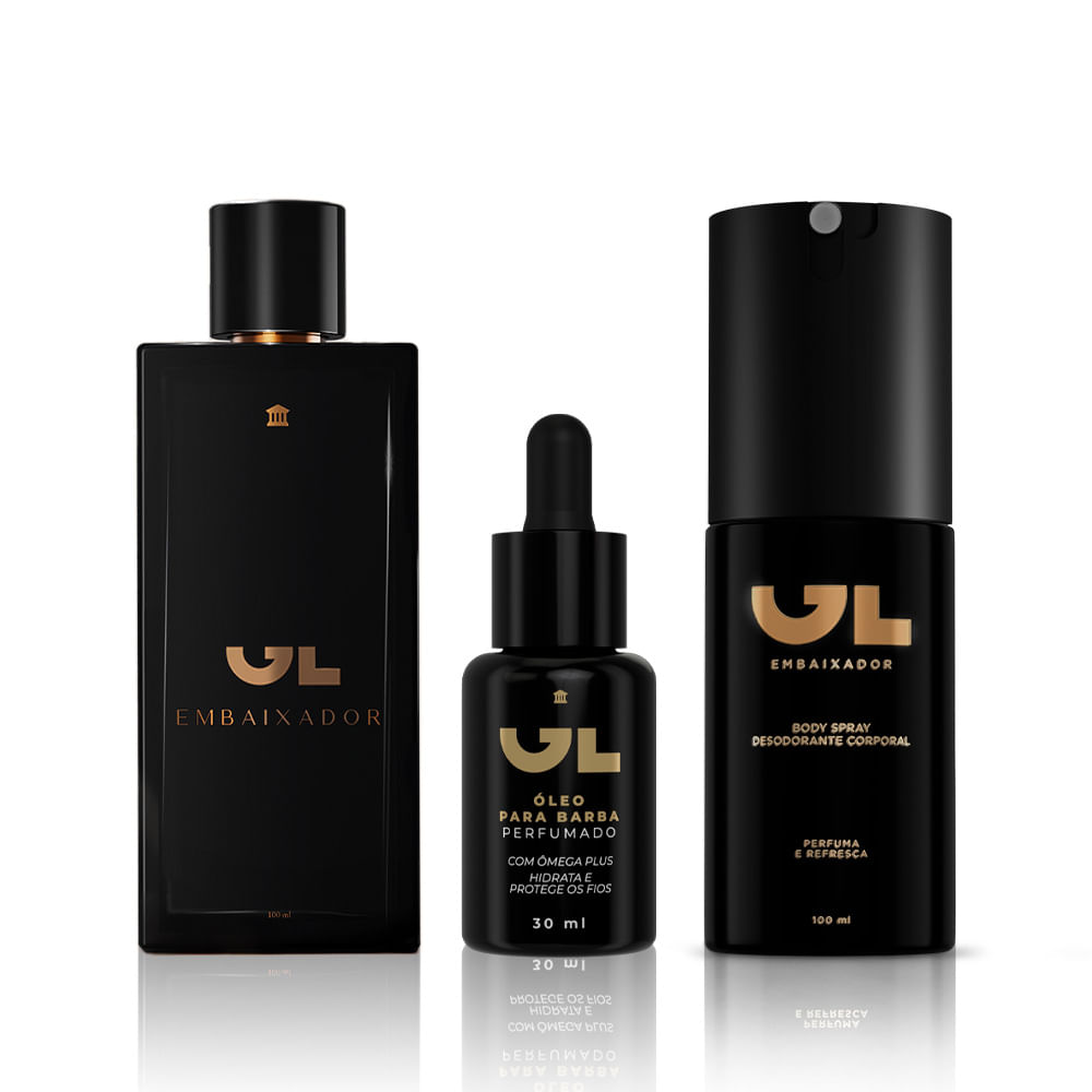 Perfume GL Embaixador 100ml + Body Spray 100ml + Óleo de Barba