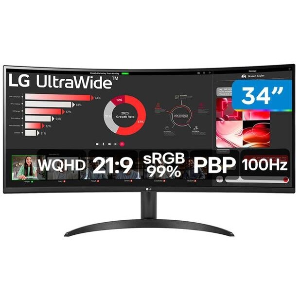 Monitor 100Hz WQHD Curvo UltraWide 5ms LG 34WR50QC-B 34" 2 HDMI