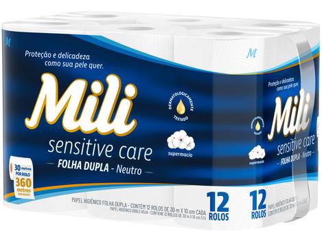 Papel Higiênico Folha Dupla Mili Sensitive Care 12 Rolos 30m