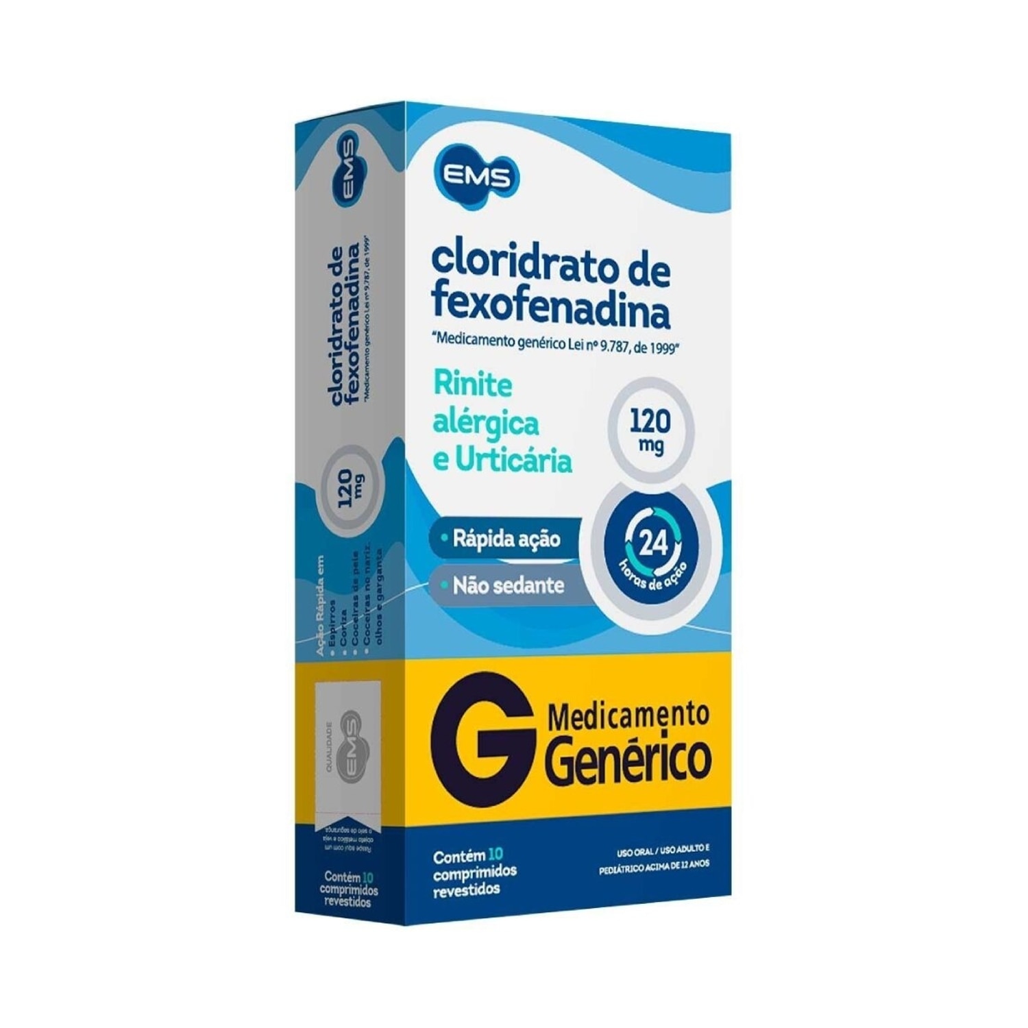 Cloridrato de Fexofenadina 120mg 10 Comprimidos Revestidos EMS Generico