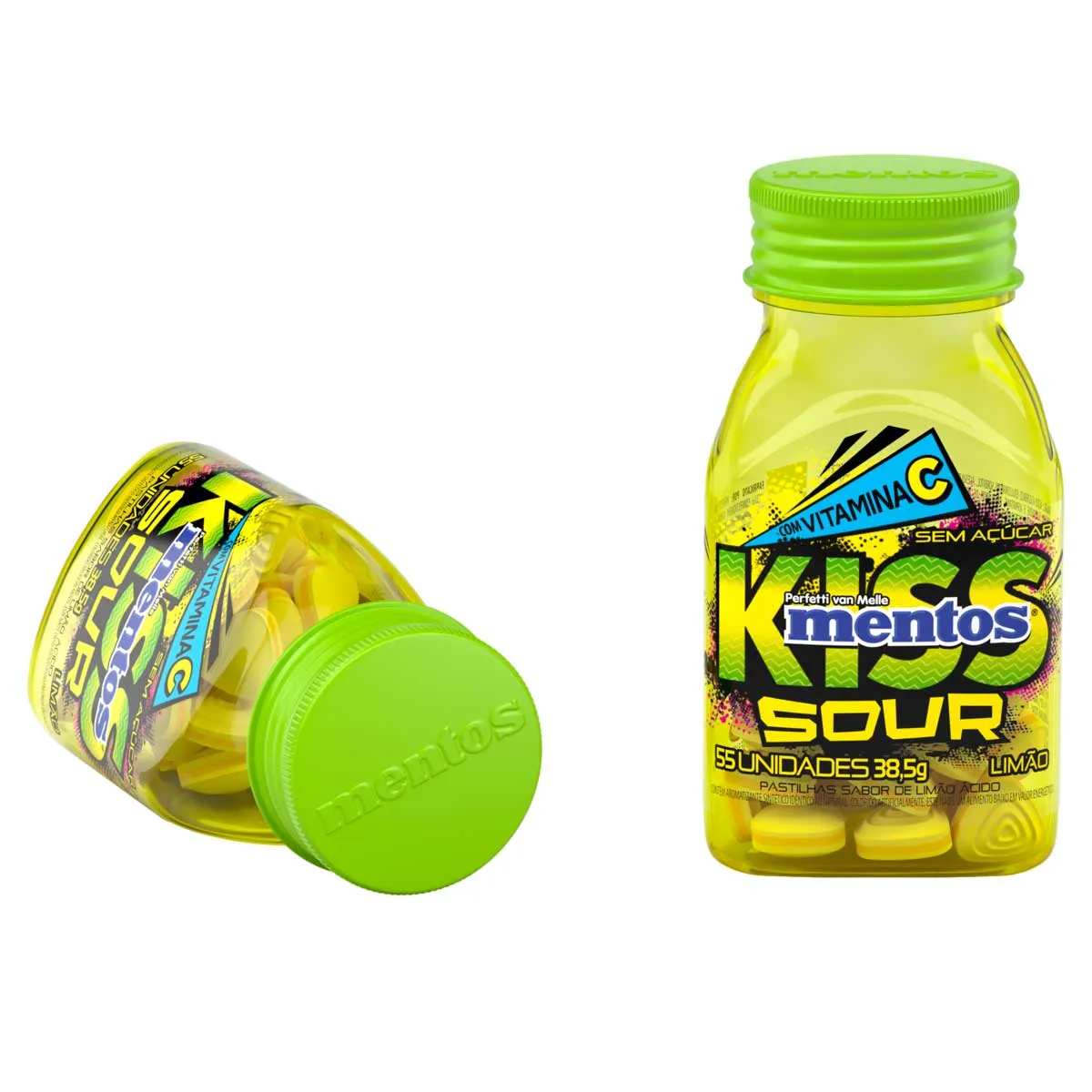 (Regional) Pastilha Limão Ácido com Vitamina C Zero Açúcar Mentos Kiss Sour - 55 Unidades