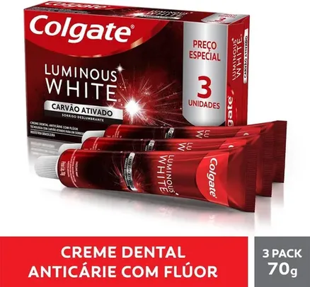 [ PRIME | REC | + POR - R$ 13,64 ] Colgate Creme Dental Clareador Luminous White Carvão Ativado 70G 3 Unidades