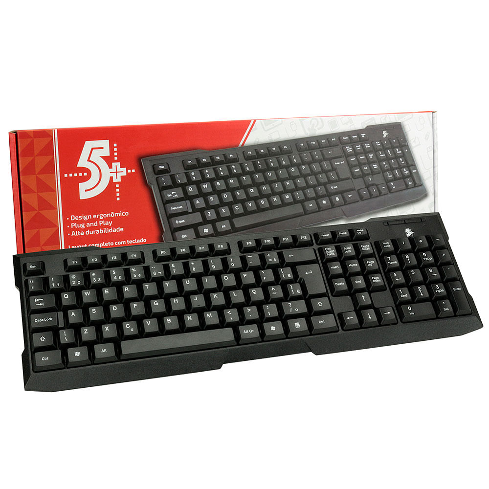 Teclado USB 5+ Office Ergonômico Plug And Play Preto