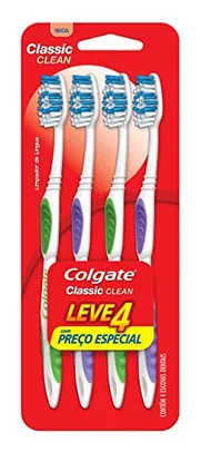 [REC/+POR- R$8,79] Colgate Escova De Dente Classic Clean Macia 4 Unidades | Cores Sortidas