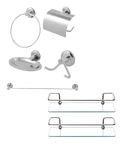 Kit Acessórios Banheiro Inox Lavabo Conjunto Porta Shampoo