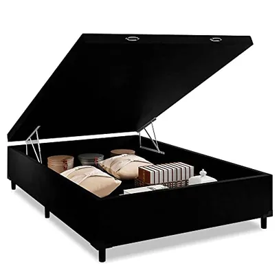 Cama Box Baú Casal Preto com Pistão a gás - 138x188